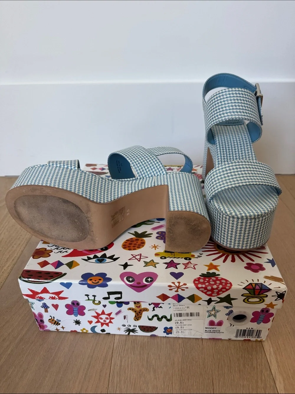 Jeffrey Campbell blue/white houndstooth platform.